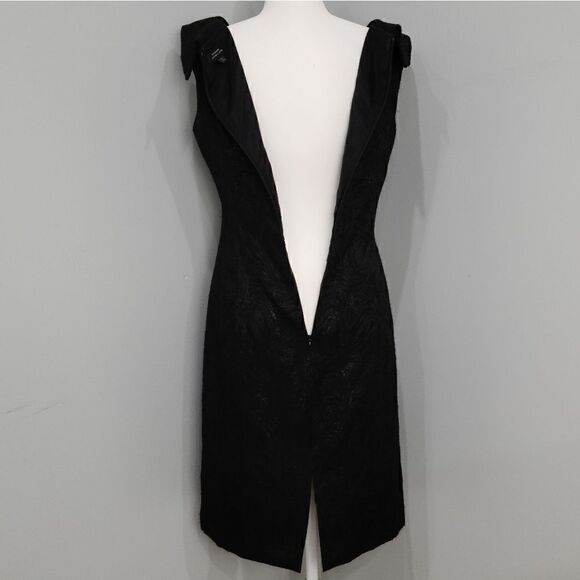 Tahari-Black Shiny PORTRAIT COLLAR Jacquard SHEATH DRESS Party Cocktail Woman 6 - Picture 13 of 16